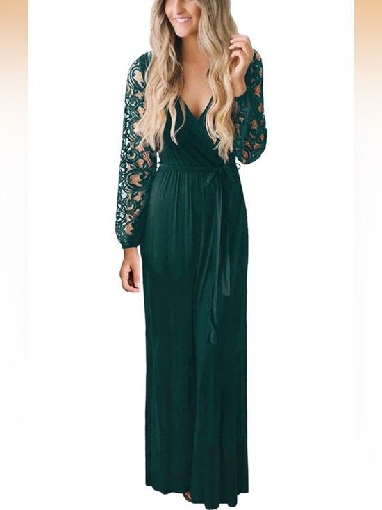 Dresses & Skirts - Women’s Deep Green Lace Sleeve Maxi Dress